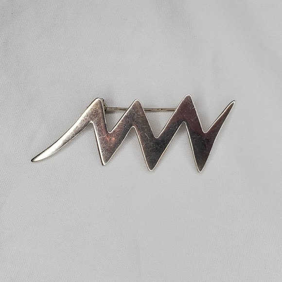 Vintage Sterling Silver Signed Stamped 925 Mexico ZigZag Lightning Brooch Brooch - Picture 4 of 9